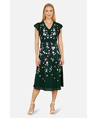 Yumi Women's Floral Embroidery Midi Skater Dress