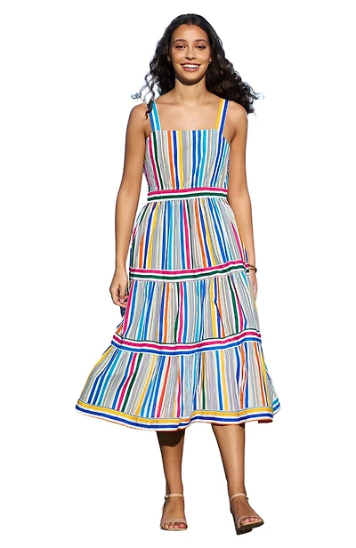 Yumi Women's Stripe Cotton Midi Sun Dress