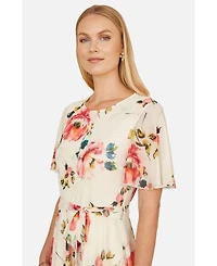 Yumi Women's Mesh Floral Print Midi Dress