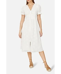 Yumi Women's Broderie Anglaise Midi Button Up Dress