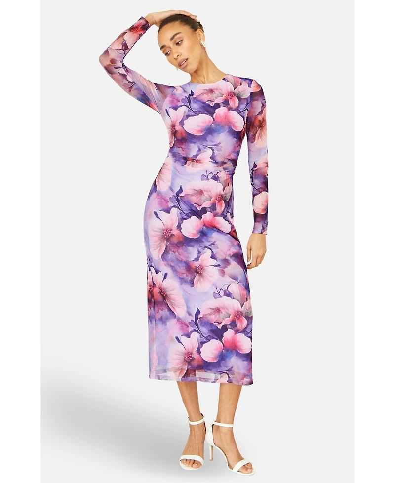 Yumi Women's Tie Back Mesh Midi Dress