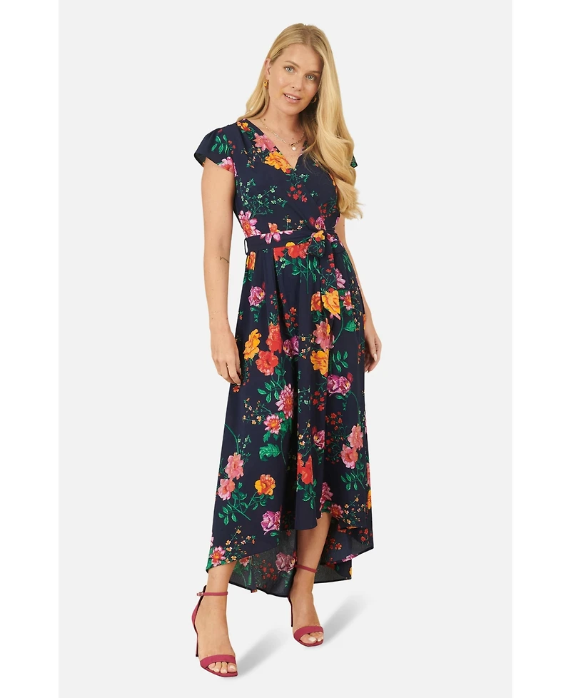 Yumi Women's Flower Print Wrap Midi Dress
