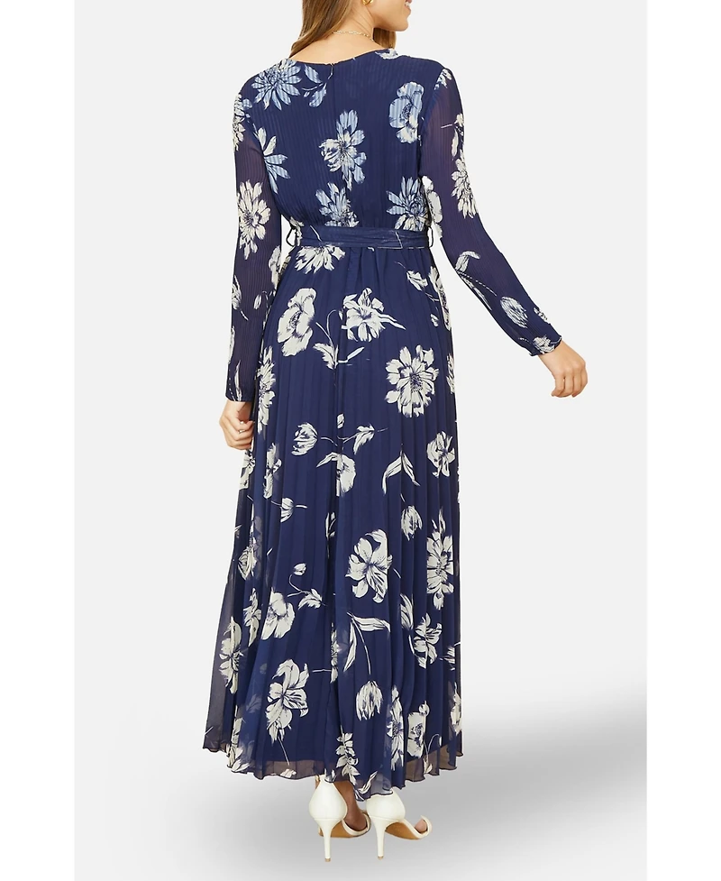 Yumi Women's Floral Pleated Midi Wrap Dress