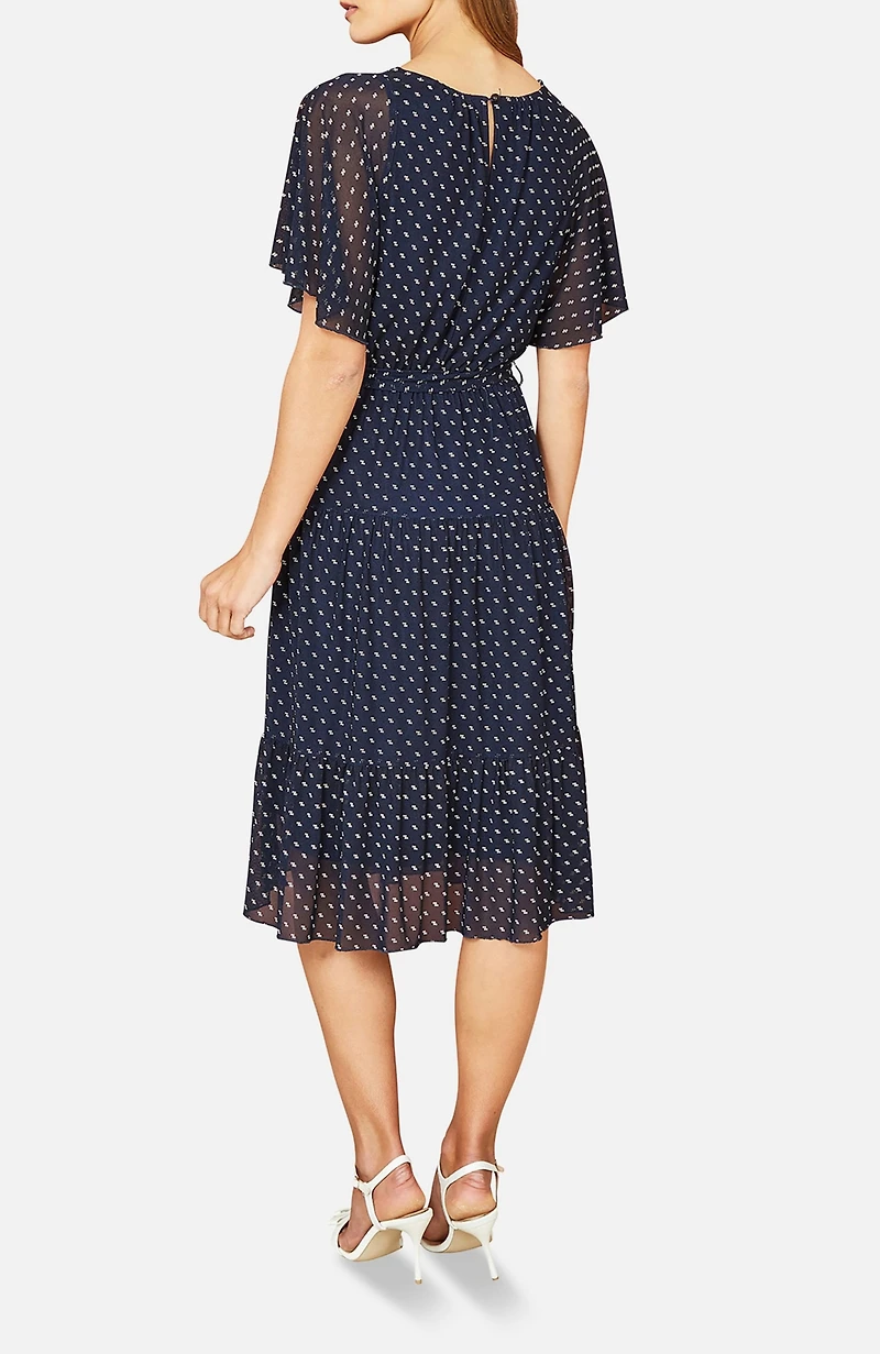 Yumi Women's Dot Print Mesh Stretch Midi Dress
