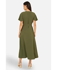 Yumi Women's Ruffle Collar Midi Shirt Dress