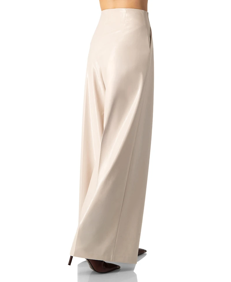 Ivonne Women's Wide Leg Faux Leather Pants with Pockets