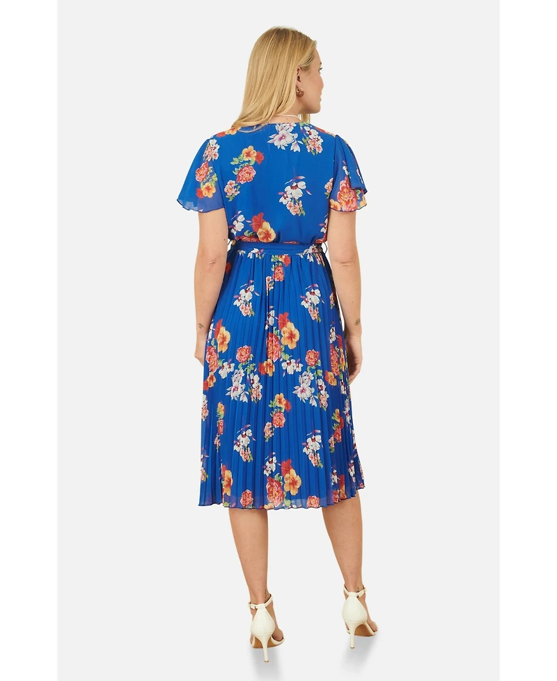 Yumi Women's Pleated Floral Tie-Waist Wrap Midi Dress