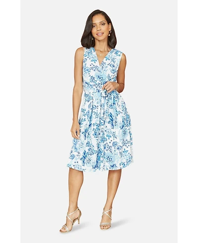 Yumi Women's Floral Wrap Over Skater Dress