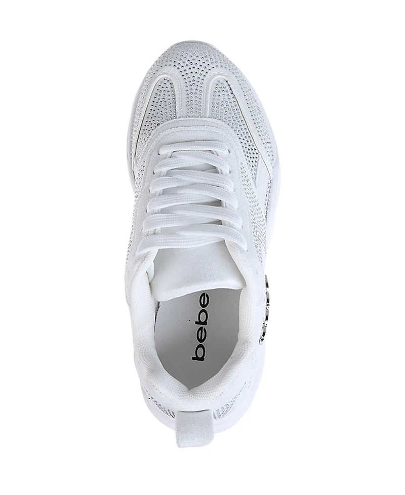 bebe Women's Sneaker with Mesh Upper and Rhinestones Embellishment
