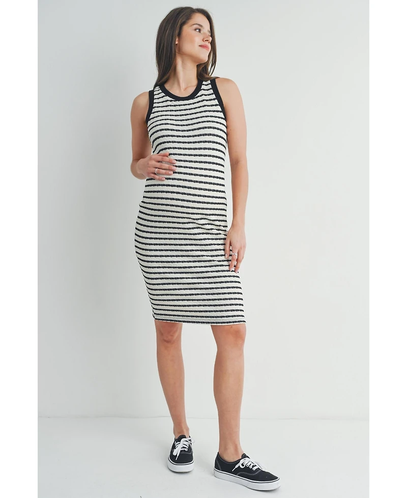 Hello Miz Maternity Striped Bodycon Sleeveless Scoop Neck Dress