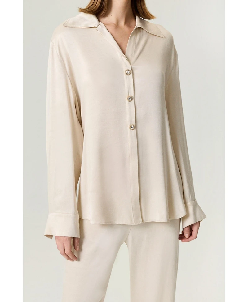 Nocturne Women's Belted Shirt with Statement Buttons