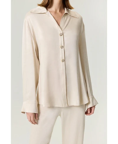Nocturne Women's Belted Shirt with Statement Buttons