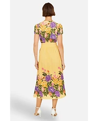 Yumi Women's Floral Mirror Print Viscose Midi Dress
