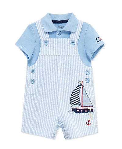 Little Me Baby Boys' Sailboat Printed Shortall and Polo Shirt, 2-Piece Set