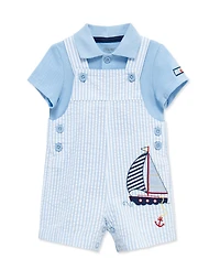 Little Me Baby Boys' Sailboat Printed Shortall and Polo Shirt, 2-Piece Set