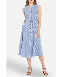 Yumi Women's Stripe Midi Sleeveless Shirt Dress
