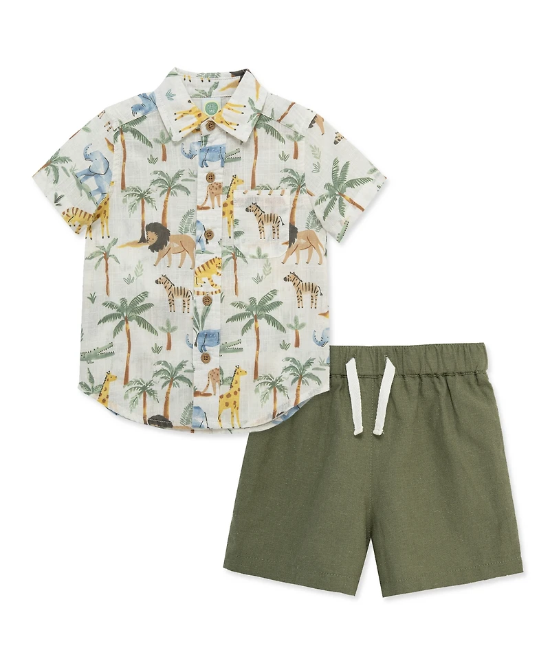 Little Me Baby Boys' Short-Sleeve Shirt and Shorts, 2-Piece Set