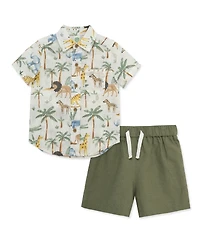 Little Me Baby Boys' Short-Sleeve Shirt and Shorts, 2-Piece Set