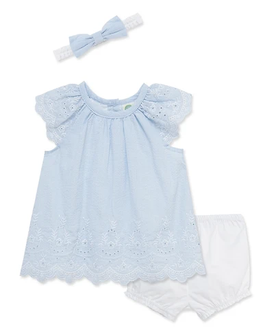 Little Me Baby Girls' Eyelet Embroidery Top, Shorts and Headband, 3-Piece Set