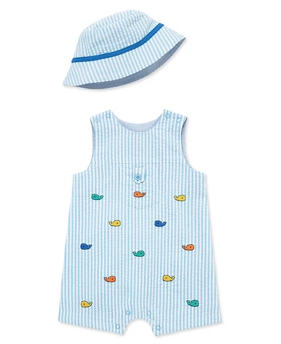 Little Me Baby Boys' Whale Details Sunsuit and Hat, 2-Piece Set