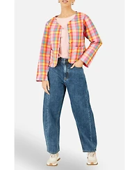 Yumi Women's Checked Reversible Cotton Quilted Jacket