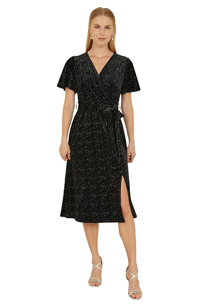Yumi Women's Velvet Sparkle Wrap Midi Dress