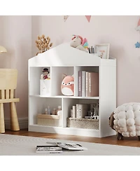 gaomon Toy Storage Organizer 5-Cubby Kids Bookshelf Bookcase Toddlers Playhouse Cabinet Shelf for Boys Girls Wooden Cubby Storage Toy Shelf