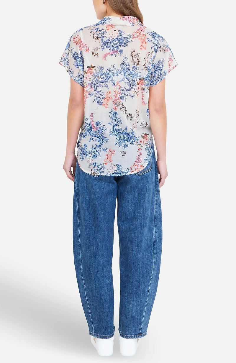 Yumi Women's Cotton Paisley Print Tie Knot Shirt