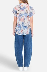 Yumi Women's Cotton Paisley Print Tie Knot Shirt