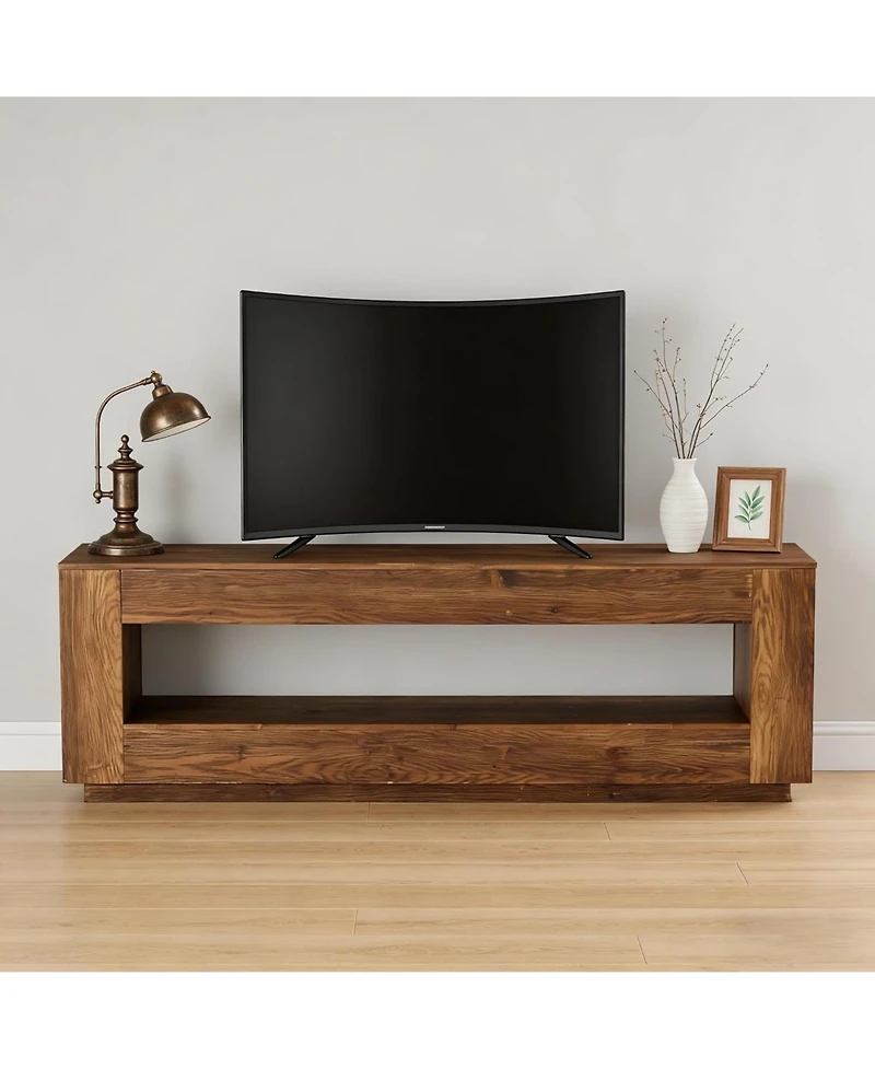 Tribesigns 70.87-in Extra Long Solid Wood Tv Stand for 55/65/75/80 inch Tv, Media Console Table, 2-Tier Entertainment Center with Storage Shelf