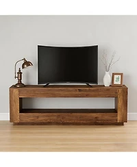 Tribesigns 70.87-in Extra Long Solid Wood Tv Stand for 55/65/75/80 inch Tv, Media Console Table, 2-Tier Entertainment Center with Storage Shelf