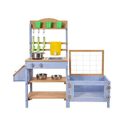 Slickblue Outdoor Wooden Mud Kitchen for Kids with Planting Box & Sink