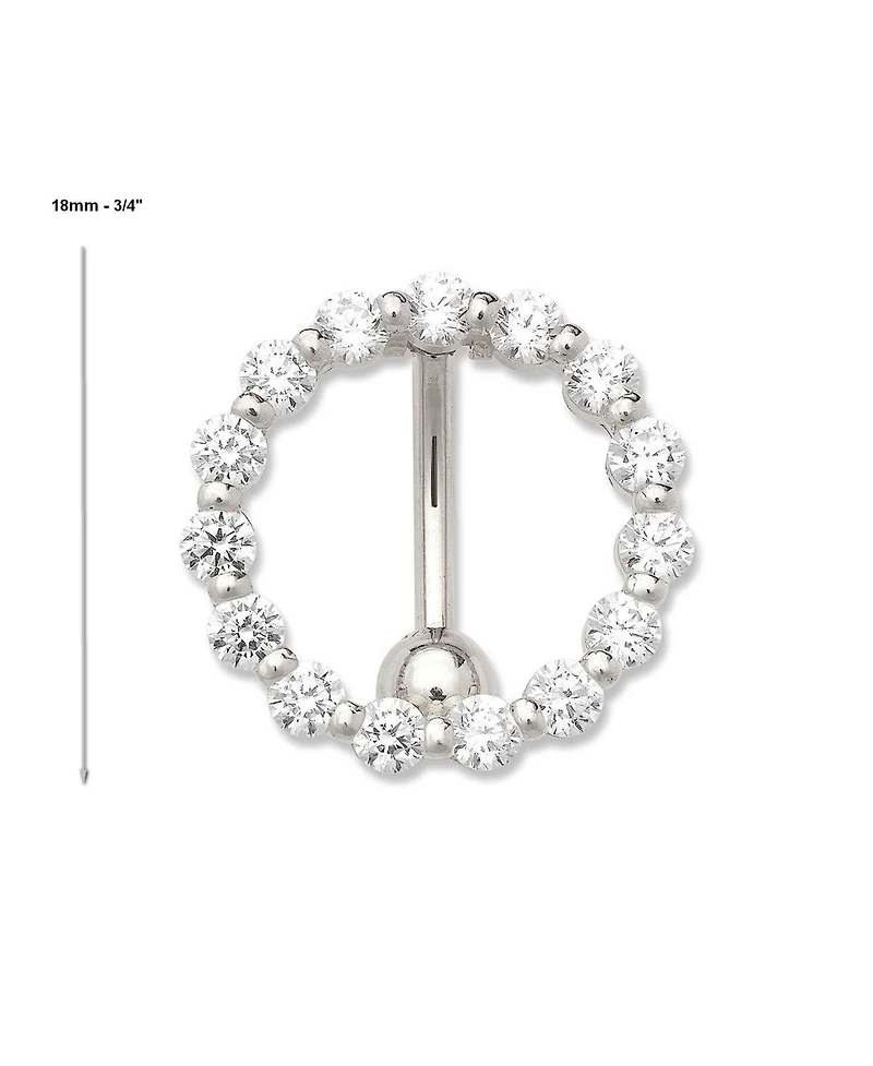 Curata Jewelry Solid 14k 14g Cubic Zirconia Large Circle Top Mount Belly Button Ring