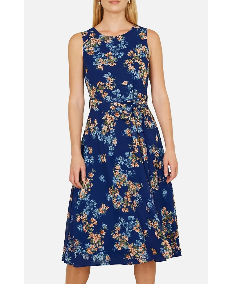 Yumi Women's Floral Skater Sleeveless Midi Dress