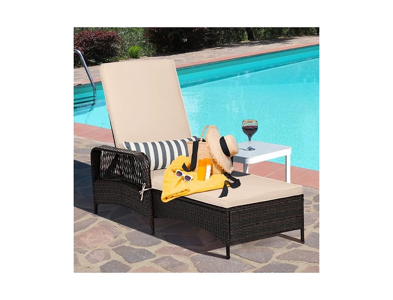 Slickblue Adjustable Outdoor Wicker Chaise Lounge with Pillow for Patio