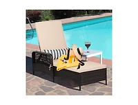 Slickblue Adjustable Outdoor Wicker Chaise Lounge with Pillow for Patio
