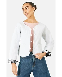 Yumi Women's Reversible Cotton Quilted Cropped Jacket