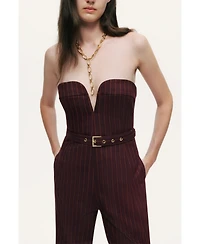 Nocturne Women's Strapless Pinstripe Belted Jumpsuit
