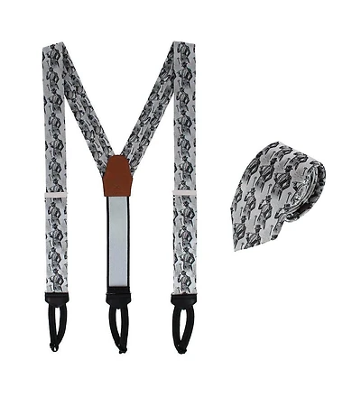 Trafalgar Ambrose Dapper Night Silk Formal End Suspenders and Necktie Set
