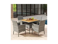 Slickblue Outdoor 5-Piece Wicker Dining Set with Acacia Wood Table