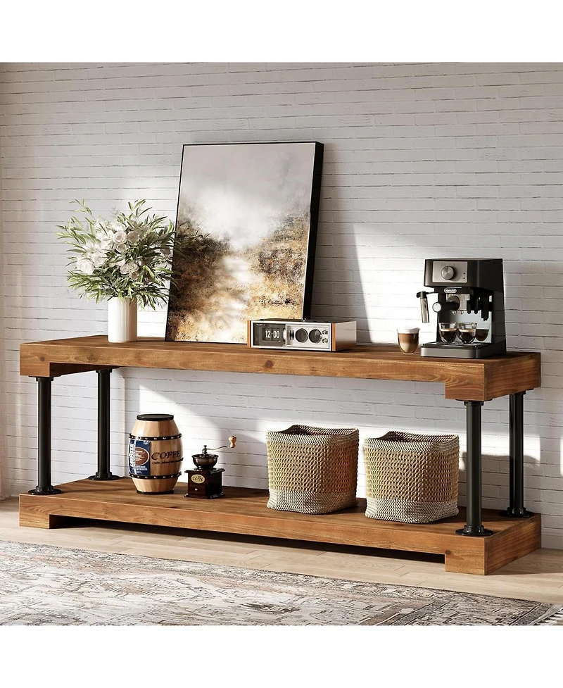 Tribesigns Solid Wood Tv Stand for 75-Inch Tv, 63" Entertainment Center with Storage Shelf, Industrial Media Console Table