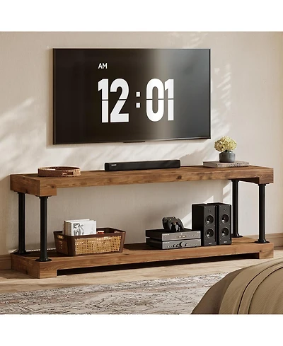 Tribesigns Solid Wood Tv Stand for 75-Inch Tv, 63" Entertainment Center with Storage Shelf, Industrial Media Console Table
