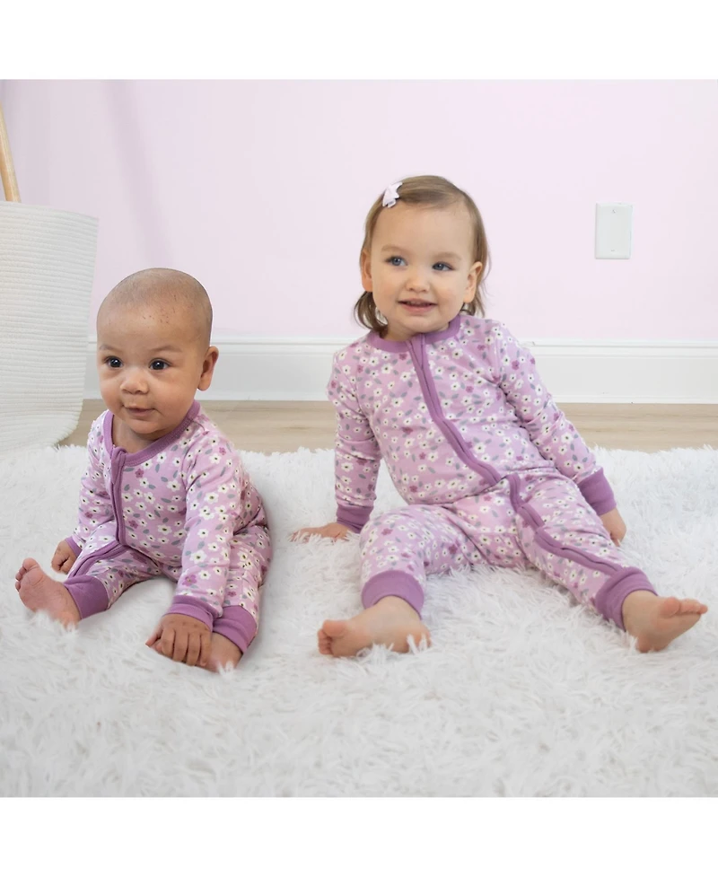 The Peanutshell Baby Girls Blissful Florals Cotton Footless Pajamas for Girls, 2 Pack