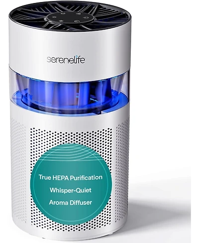 SereneLife Portable Air Purifier, Small Air Cleaner with Aroma Box, Ambient Light, 2-Speed, Timer, Sleep Mode.