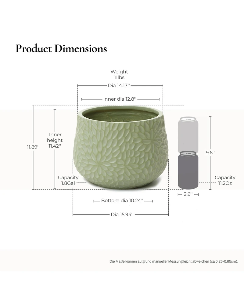 LuxenHome Leaf Embossed MgO Planter, 16.5" Textured Pot for Outdoor & Indoor