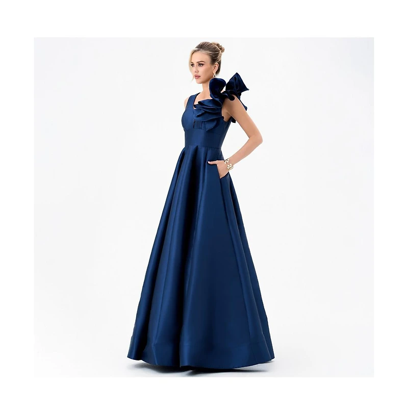 Bariano Women's Mirella V Neck Ruffle Gown