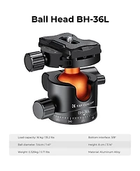 KandF Concept Bh-36L 36mm Aluminum Alloy Panoramic Tripod Ball Head with Quick Release Plate