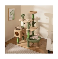 Aostirmotor 59" Cactus Cat Tower, Multi-Level Activity Center with Scratching Posts & Toy, Indoor Kitty Furniture