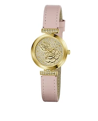 Guess Women's Gold-Tone Stainless Steel Pink Leather Analog Watch, 28mm