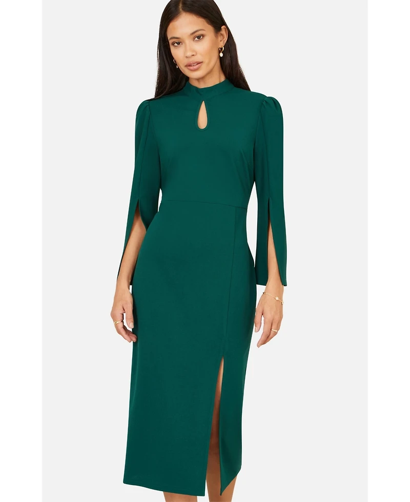 Yumi Women's Mock Neck Keyhole Tailored Midi Dress
